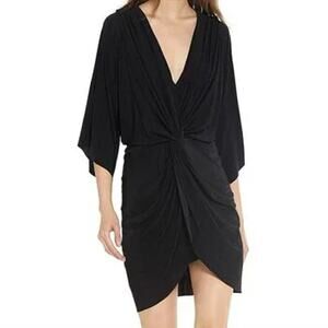 Misa Los Angeles Black Mini Dress XS Stretch Jersey Knit Plunge Neck Cocktail